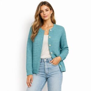 DOKOTOO Teal Textured Knit Button Front Cardigan Medium